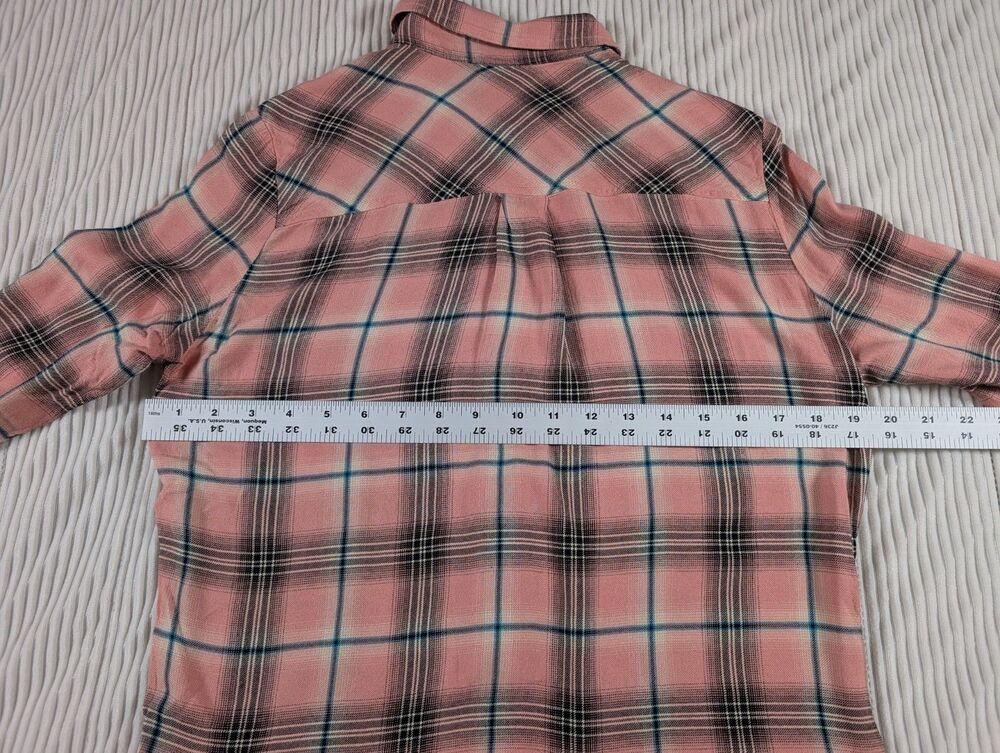 Karen Kane Top Womens XS Pink Plaid Roll Tab Button Up Long Sleeve Preppy Shirt - Picture 10 of 11
